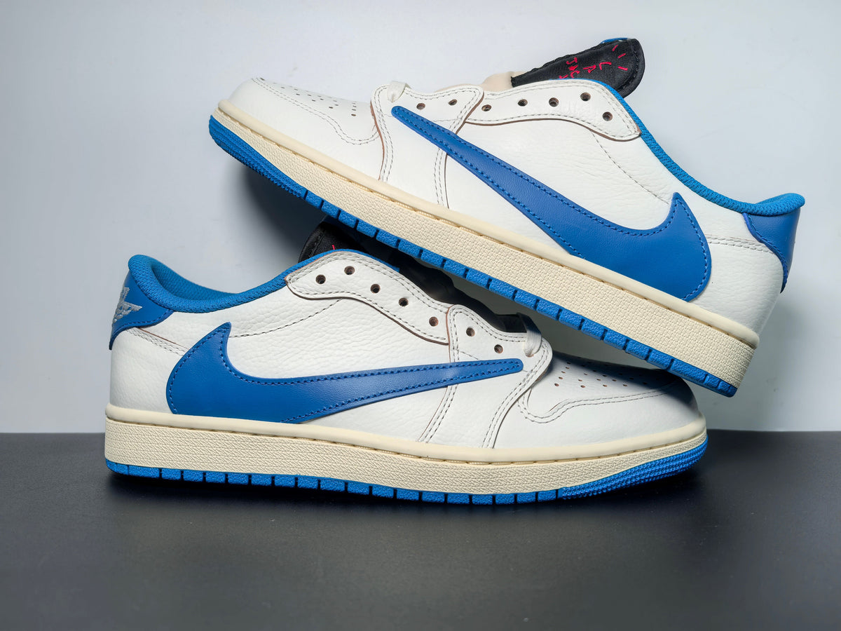 Air Jordan 1 Retro Low OG SP Fragment x Travis Scott Sail Military Blue - Angle View 6