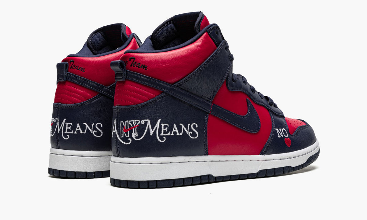SB Dunk High "Supreme - By Any Means - Navy/Red" - View 4