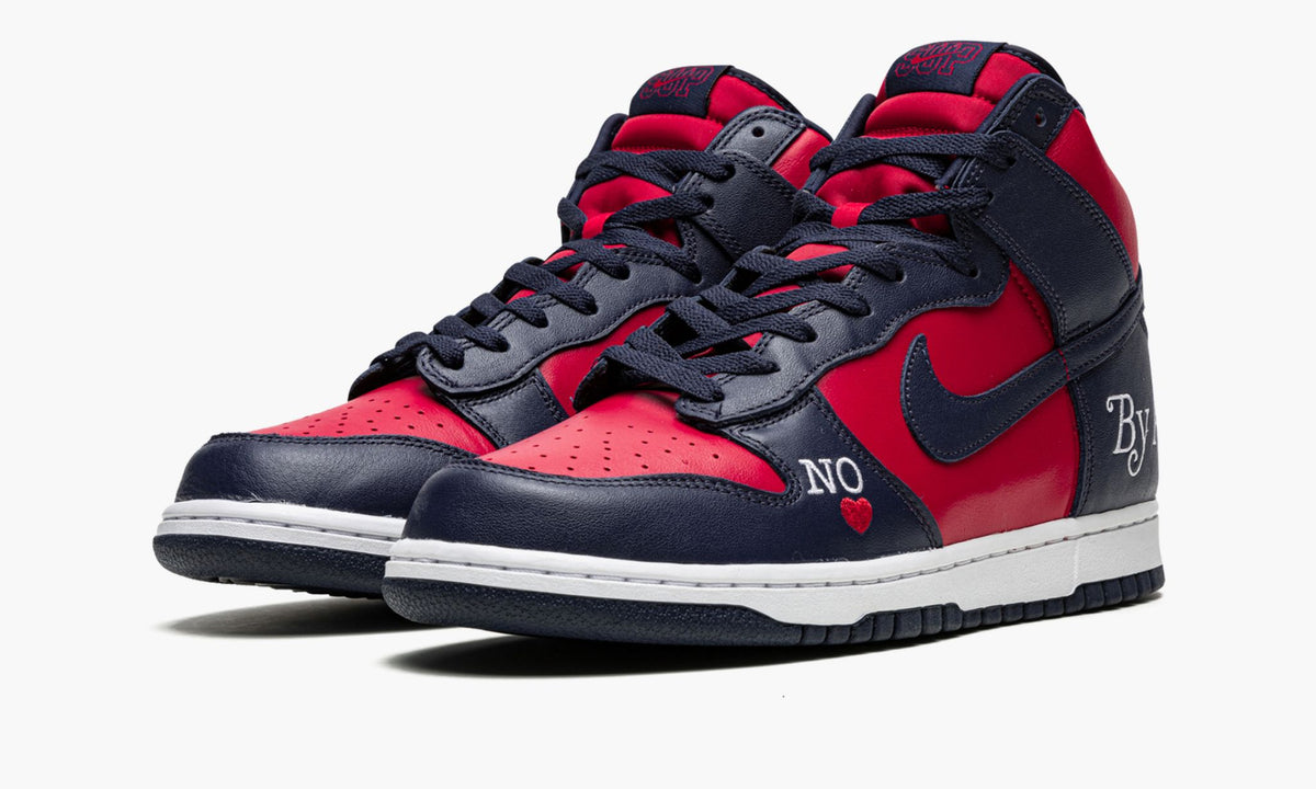 SB Dunk High "Supreme - By Any Means - Navy/Red" - View 3