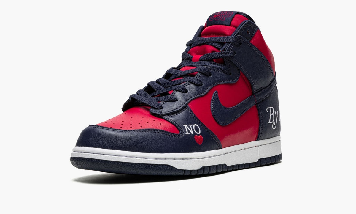 SB Dunk High "Supreme - By Any Means - Navy/Red" - View 5