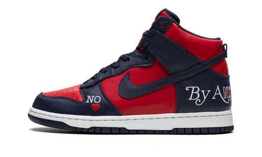 SB Dunk High "Supreme - By Any Means - Navy/Red" - View 1