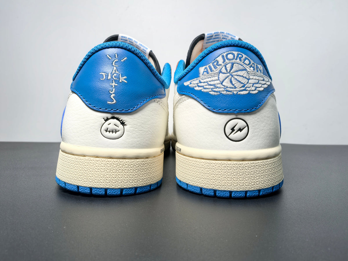 Air Jordan 1 Retro Low OG SP Fragment x Travis Scott Sail Military Blue - Angle View 8