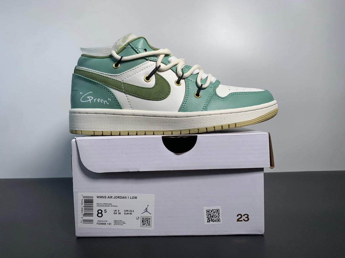 Air Jordan 1 Low Sail White Oil Green FD9906-131 - Angle View 4