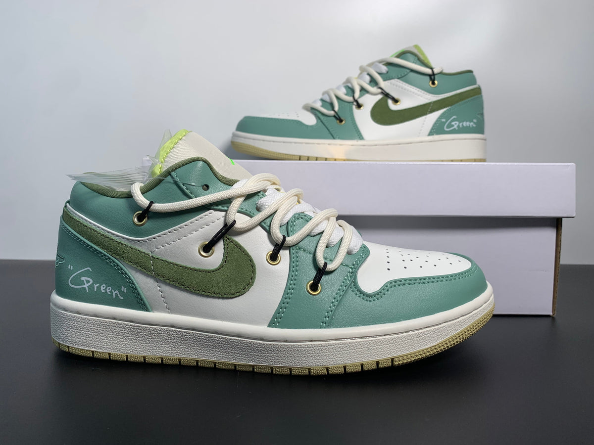 Air Jordan 1 Low Sail White Oil Green FD9906-131 - Angle View 5