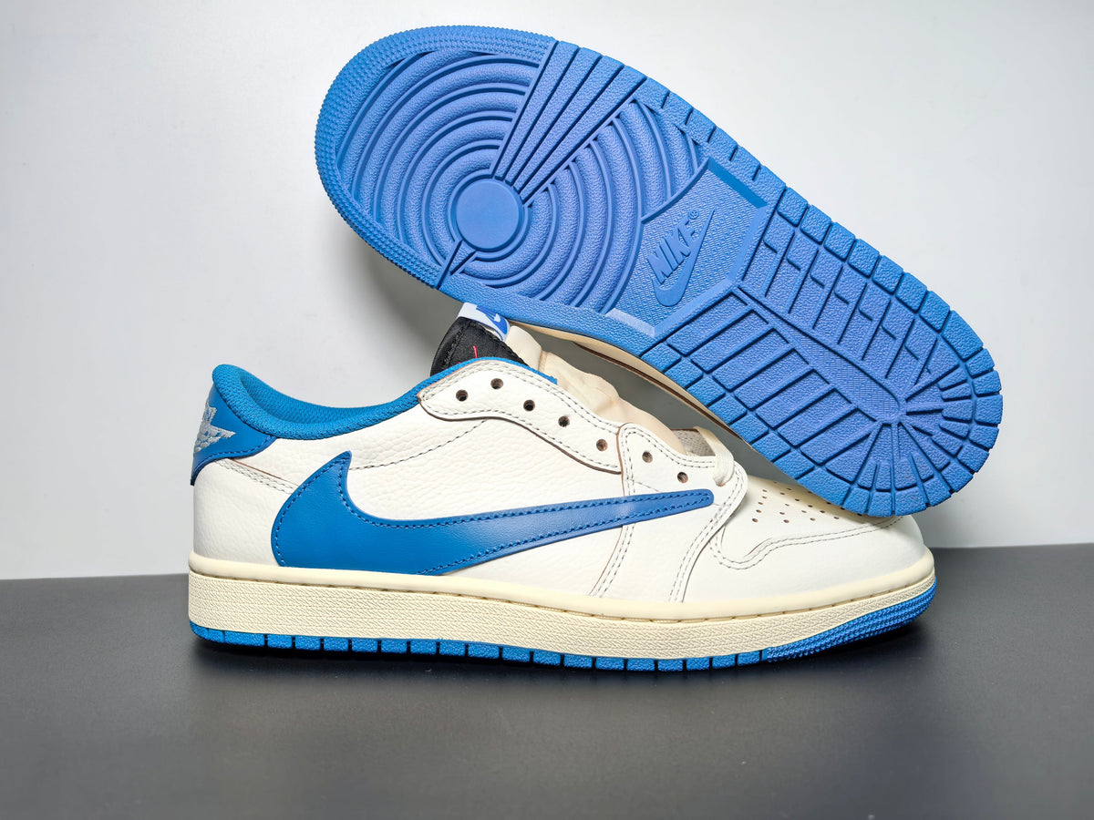 Air Jordan 1 Retro Low OG SP Fragment x Travis Scott Sail Military Blue - Angle View 7