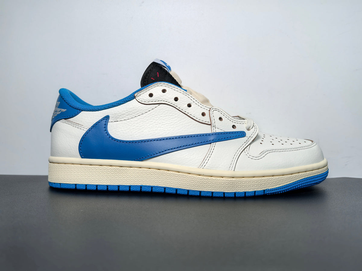 Air Jordan 1 Retro Low OG SP Fragment x Travis Scott Sail Military Blue - Angle View 3